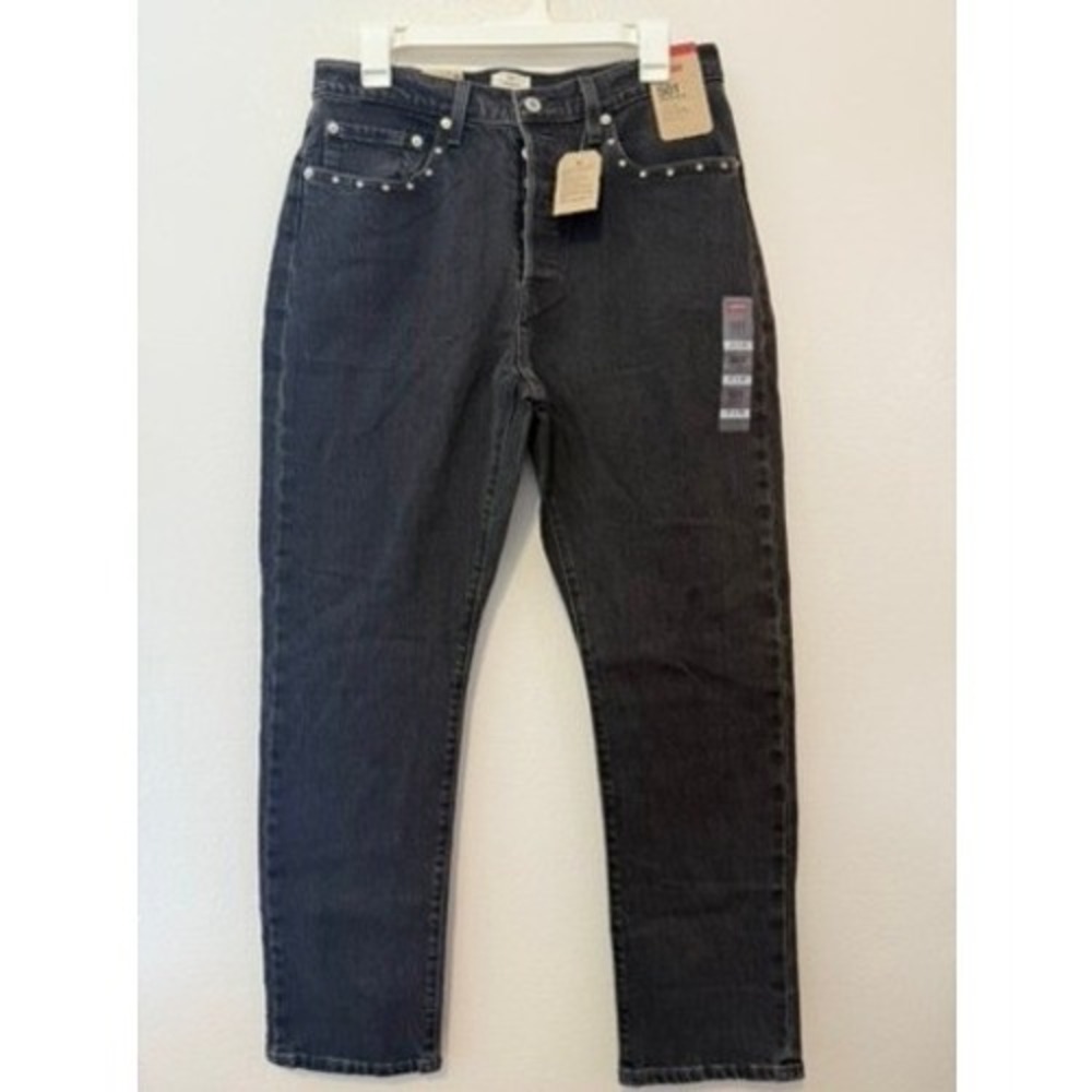 Levis 501 Original High Rise Studded Straight Leg Jeans Black 31x30 NEW Damaged